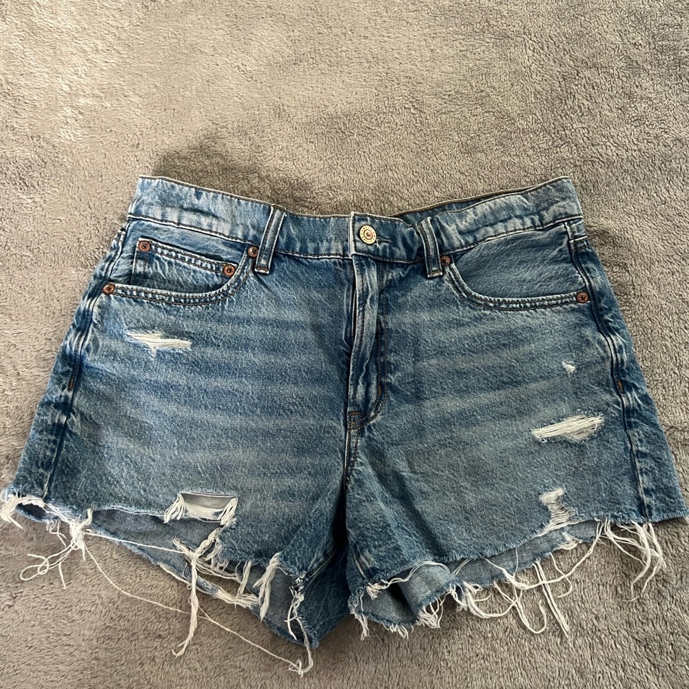 American Eagle Outfitters Blue Jean Shorts Distressed Frayed Hem